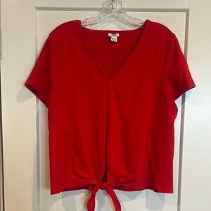 J. CREW Red V-Neck Tie-Front Top size Large.